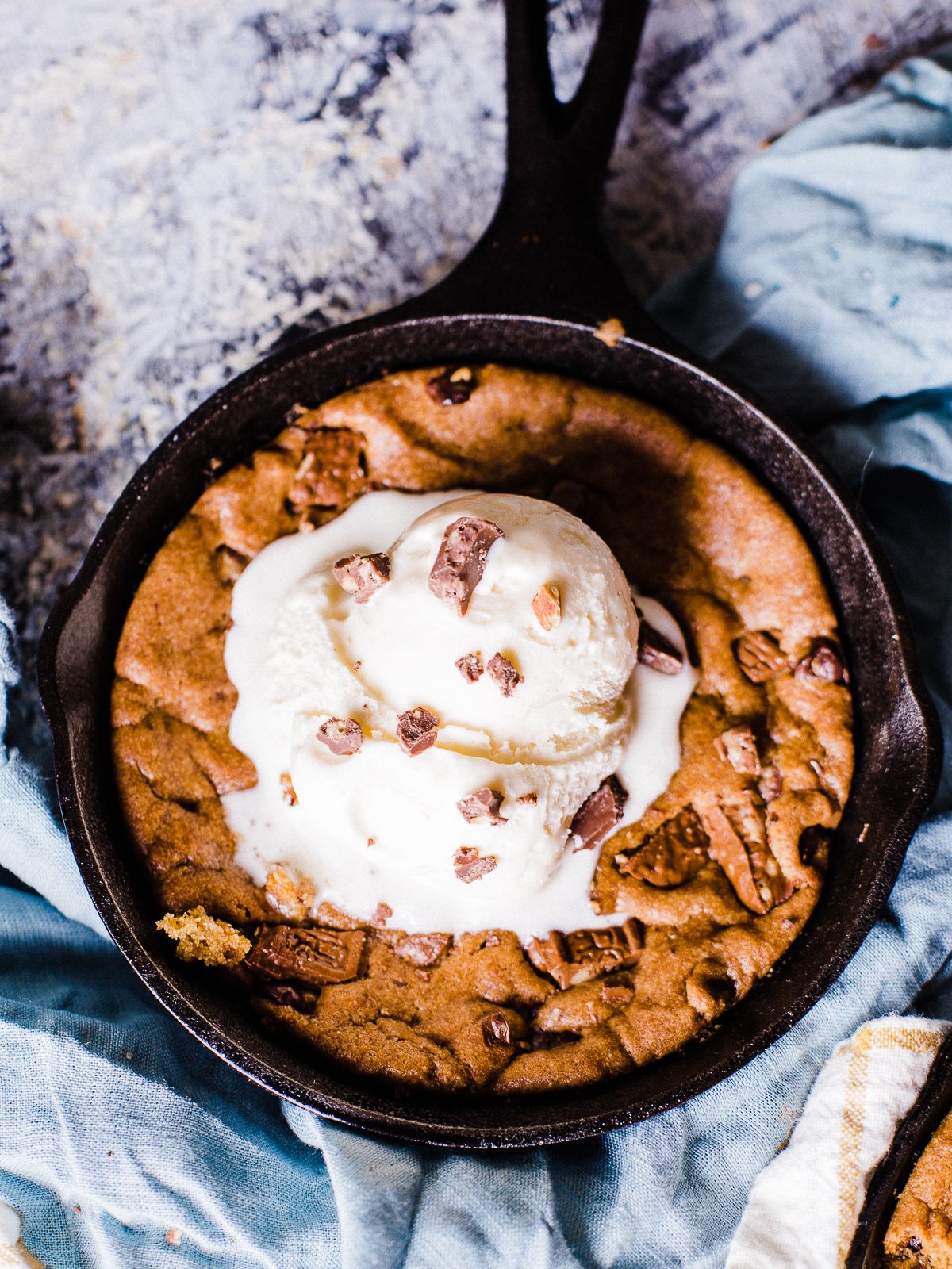 Chocolate Chunk Skillet Cookie with Vanilla Ice Cream