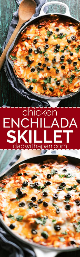 This chicken enchilada casserole skillet cuts down on prep time making this a delicious and easy dinner to get on the table for a crazy weeknight!