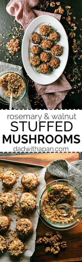These walnut and rosemary stuffed mushrooms are the perfect appetizer to put together for the holidays. Comes together in 15 minutes!