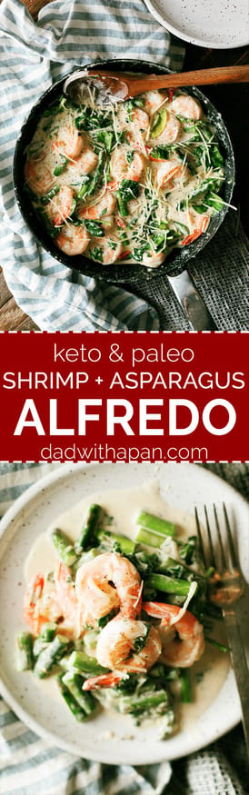 This Keto Shrimp Alfredo is a simple from scratch Alfredo sauce with sauteed shrimp asparagus and spinach. Whats even better is it can double for a pasta as well feeding the carb-lovers in your family all at once! 