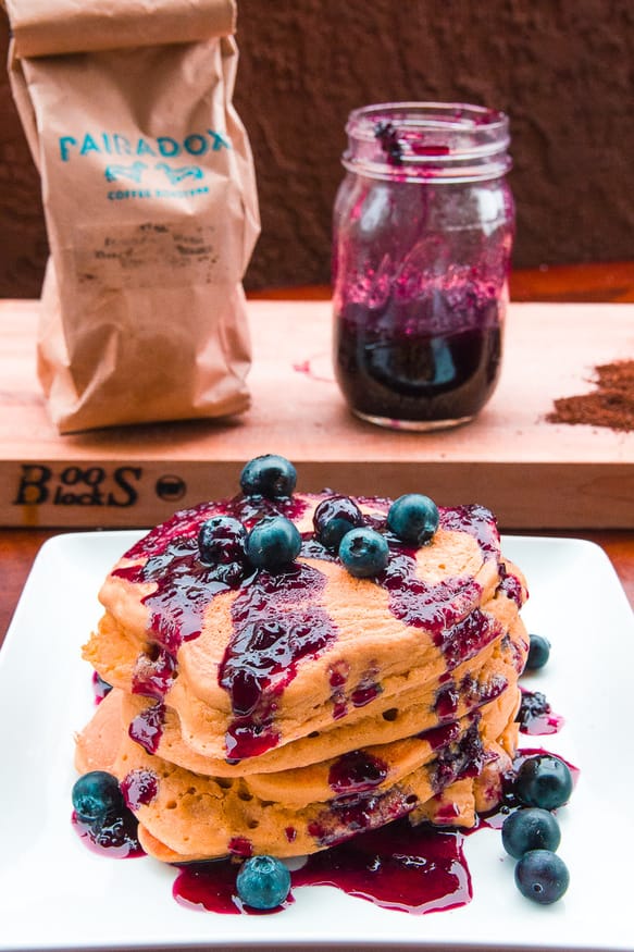Ethiopia Coffee Pancakes With Blueberry Maple Syrup