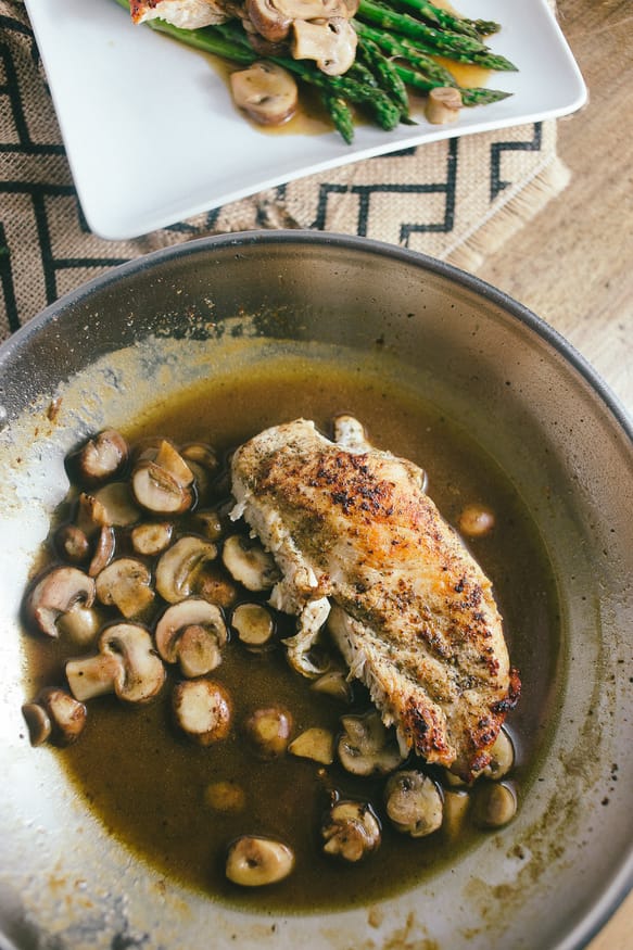 Sautéed Chicken and Mushroom with Broiled Asparagus - Dad With A Pan