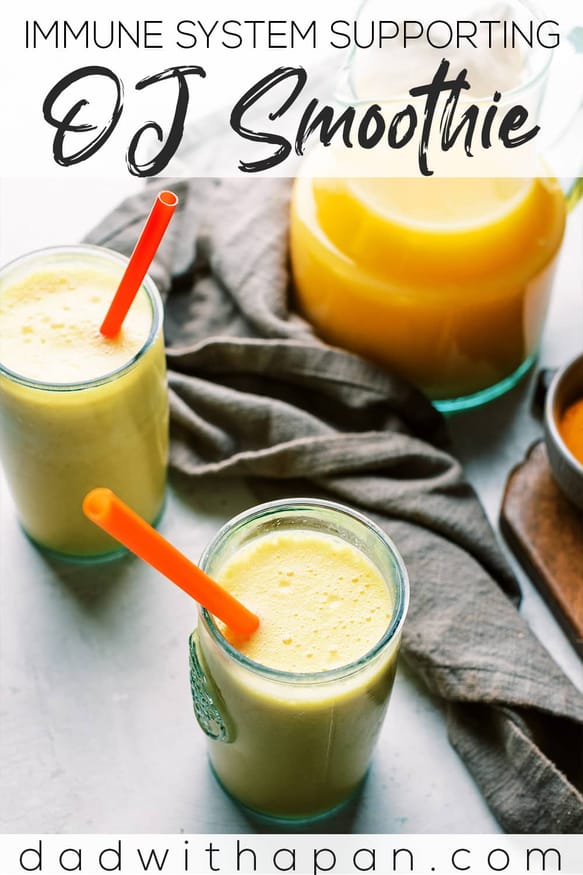 This orange juice ginger and turmeric smoothie is the perfect breakfast or afternoon snack to get a great source of immune supporting nutrients into your system. 