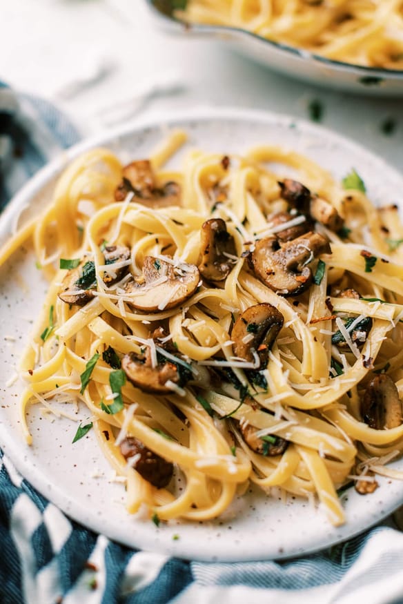 Cacio e pepe - Cheese, pepper and pasta with a little added touch of some sautéed mushrooms, this is a easy and delicious dinner to make!