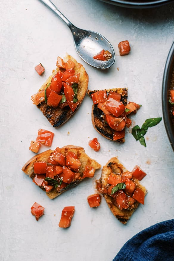 Bruschetta, is my favorite Italian appetizer. It goes great on a crusty bread, or can even be used as a topping for sandwiches, salads or chicken.