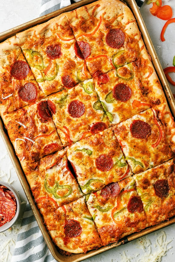 Sheet Pan Pizza {Homemade Dough Recipe Included} - FeelGoodFoodie