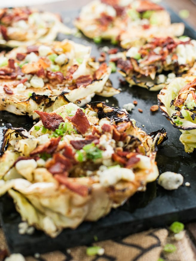 Grilled Cabbage Steaks With Bacon Blue Cheese