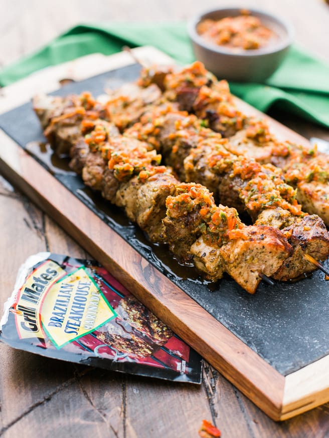 Brazilian Meat Skewers With Red Chimichurri Sauce