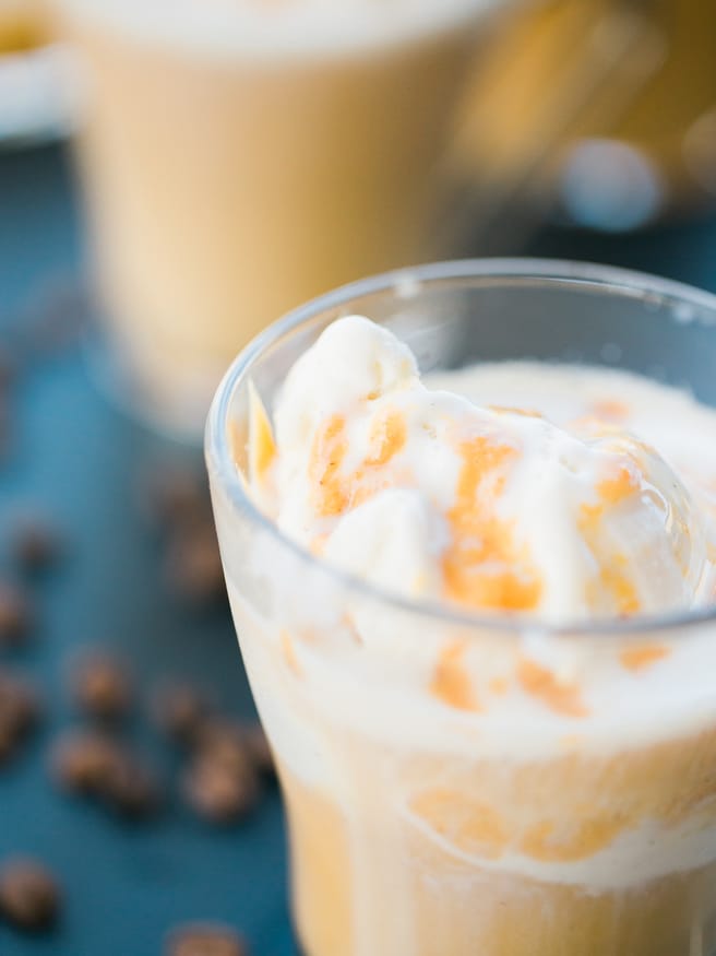 Pumpkin Spice Affogato with a from scratch pumpkin spice sauce that hits the spot as a dessert or afternoon snack. Delicious and comforting!