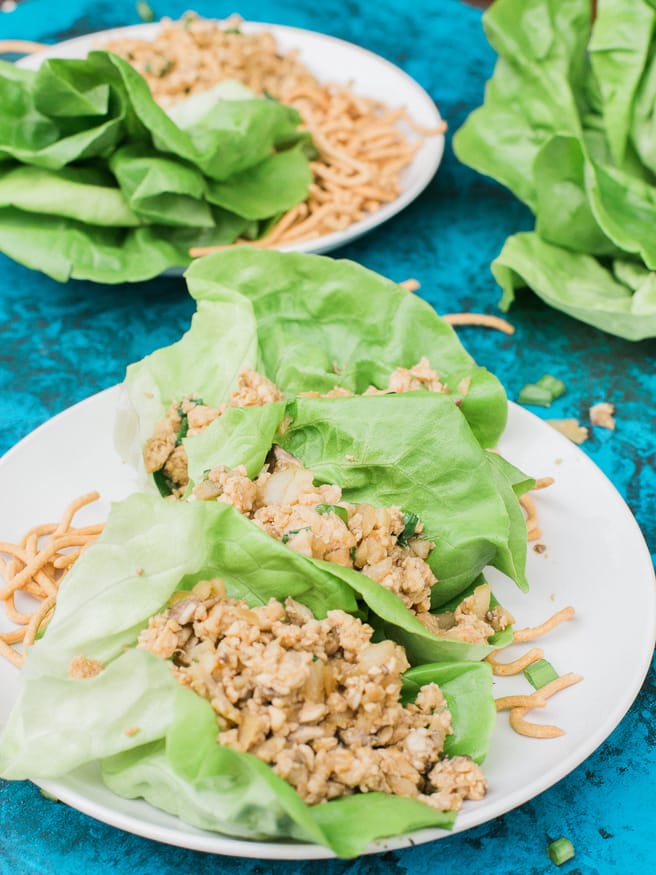 Chicken lettuce wraps cooked in soy sauce, hoisin sauce, sriracha and other amazing ingredients. A great appetizer or main course. One of my favorites!