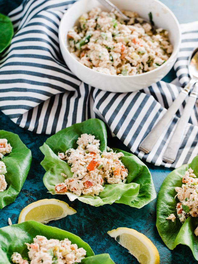 Fresh and easy to make tuna salad that beats the plain old sandwich. These tuna lettuce wraps aren't drowning in mayo that the whole family will love!