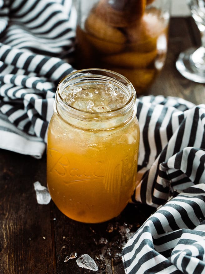 A homemade apricot whiskey, soaking fresh apricots in whiskey. When it was finally ready, I mad an amazing Apricot Whiskey Iced Tea Cocktail! 