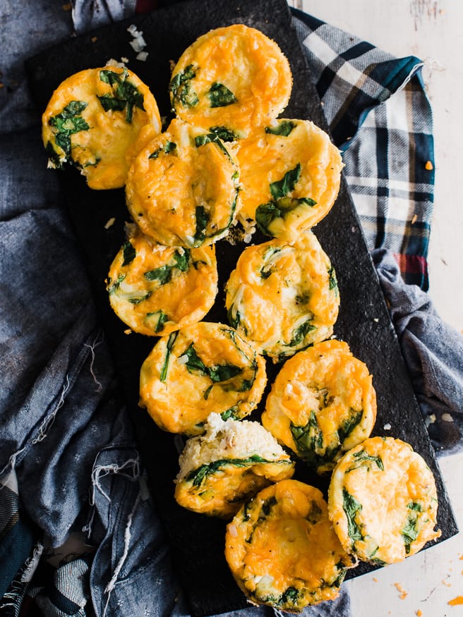 Frittata Muffins baked with cheese, hash browns, and Spinach. make these Frittata muffins ahead of time and reheat for a quick weekday breakfast option!
