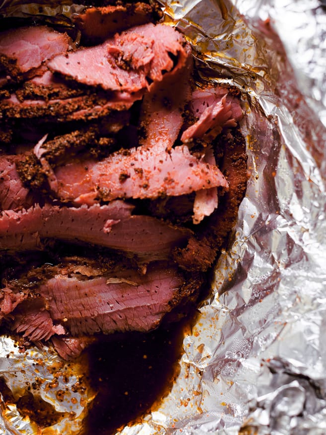 Smoked Pastrami using a corned beef is a great use of those corned beef packers on sale. Perfect for deli style Pastrami sandwiches!