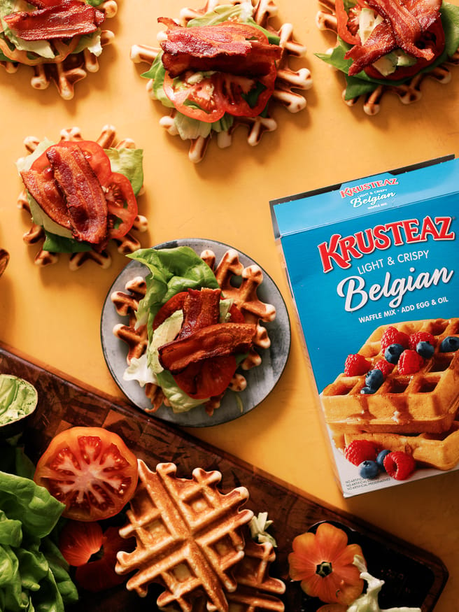 BLT Waffles bites combine the best of both worlds. Smothered with maple syrup to make this an awesome way to enjoy your next game day!
