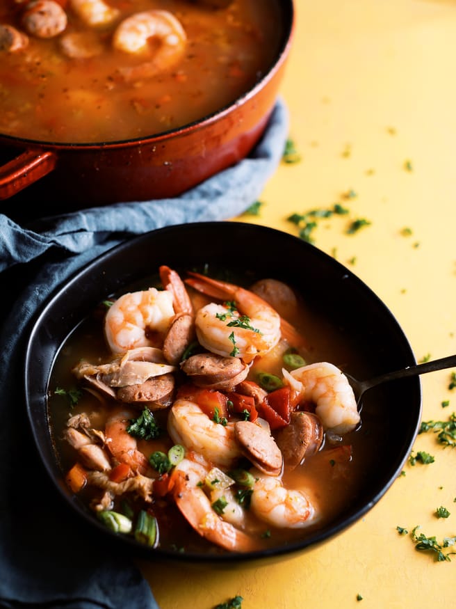 Jambalaya Soup that is low carb and perfect for a keto or any low carb diet. Loaded with shrimp, andouille sausage, chicken and the perfect amount of heat!