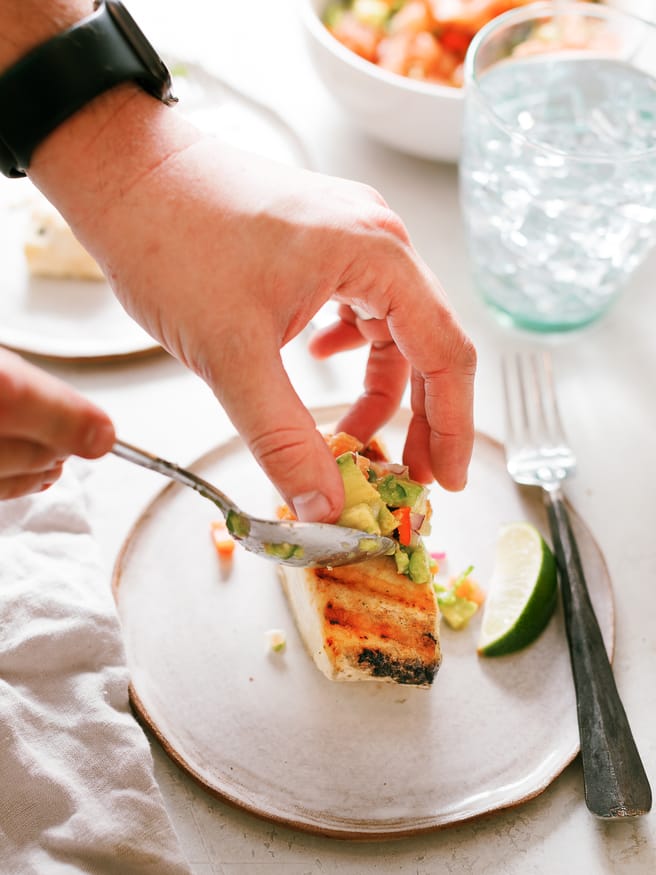 Quick and easy grilled Halibut topped with a zesty grapefruit avocado salsa is a great way to add a little freshness to your weeknight dinner. 