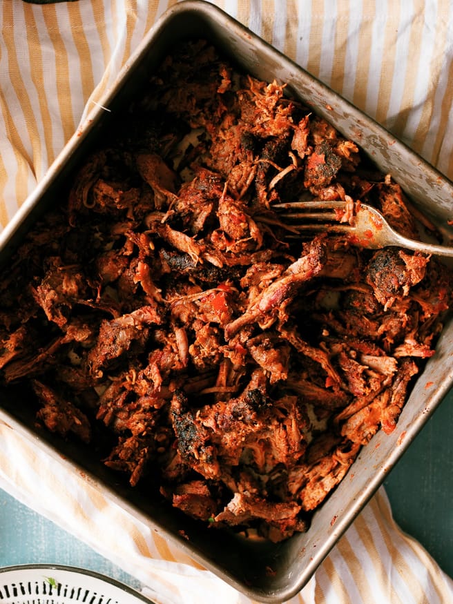 Smokey Barbacoa cooked low and slow on my weber kettle. Makes great barbacoa tacos and anything else your imagination and come up with!