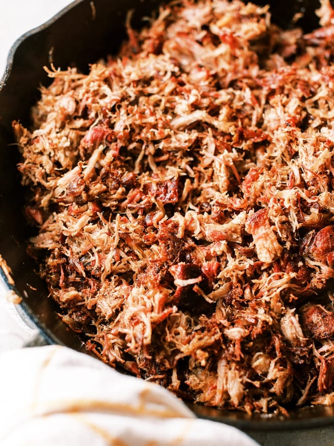Smoked carnitas is Pork shoulder smoked with hickory wood pellets, then braised with fresh oranges, onion, garlic, and mexican spices