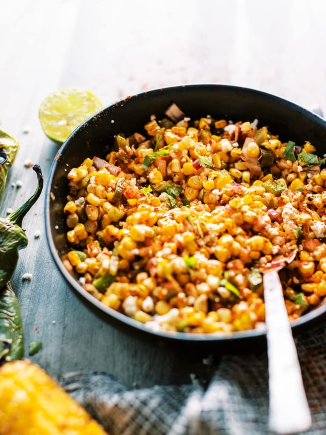 Esquites with Hatch Chiles, is spicy, zesty and so addicting! It's easily becoming my favorite lunch time meal, and makes a better dinner time side! 