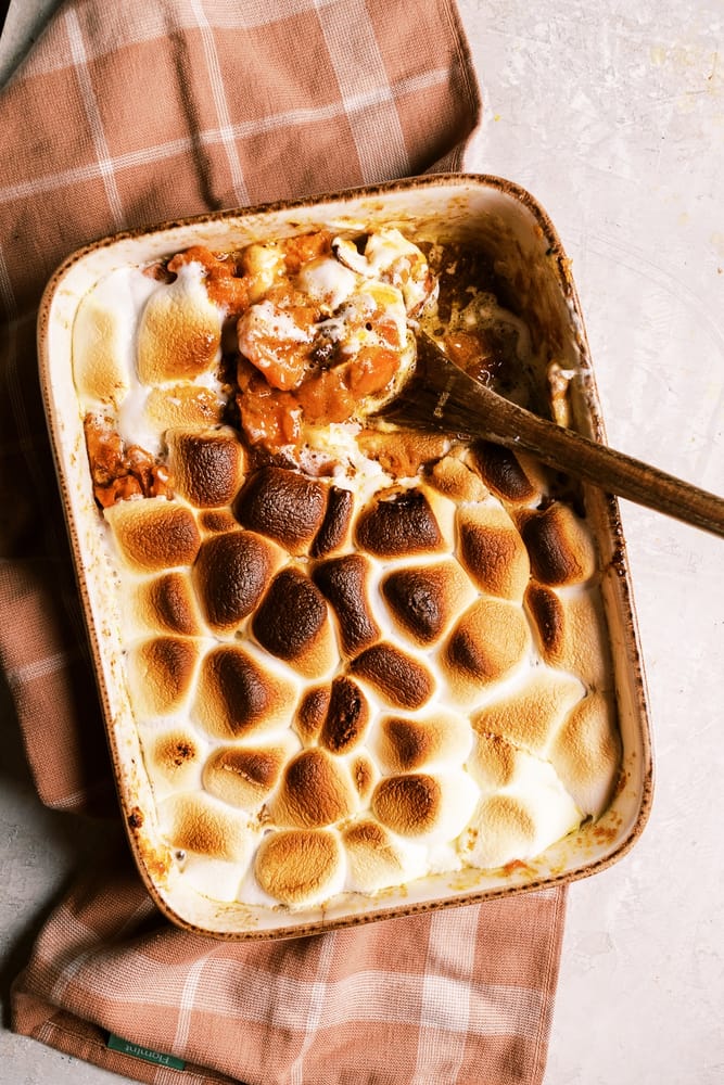 Southern Candied Yams Recipe, where Sweet potatoes are transformed into caramelized, marshmallow-topped perfection.