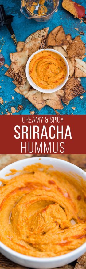 This sriracha hummus can be made in under 10 minutes, has bold flavor and nice heat that you'll want to put on everything!