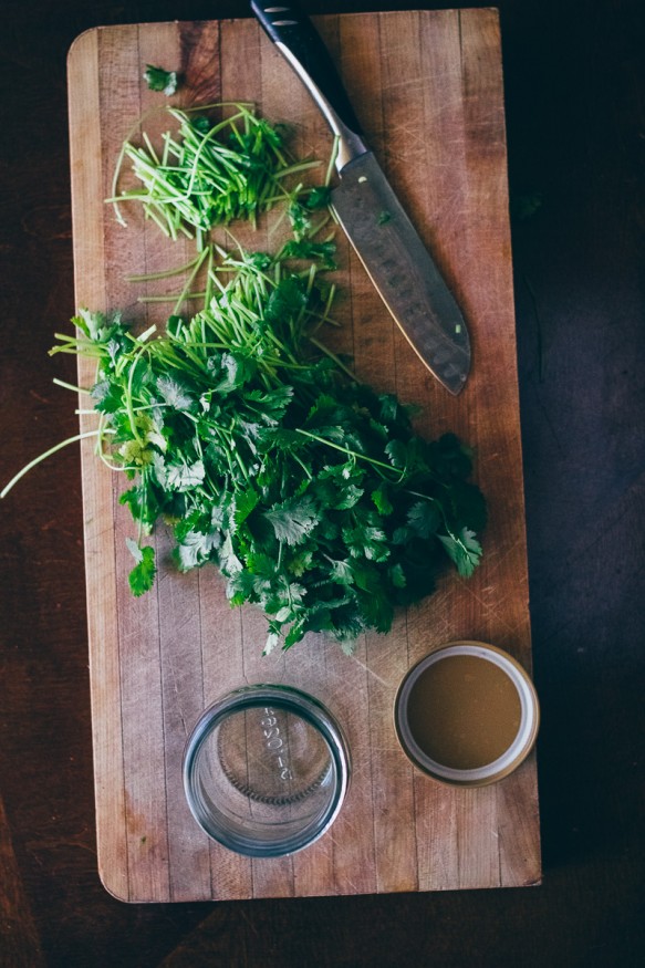 Tired of wasting cilantro? Cut the stems and store the leftovers in a jar with a little water and it'll last you weeks!