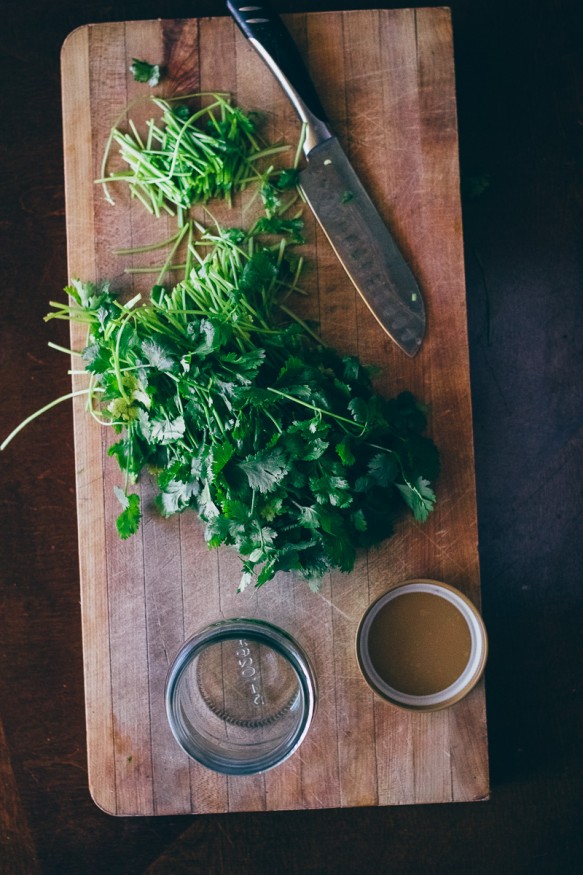 Tired of wasting cilantro? Cut the stems and store the leftovers in a jar with a little water and it'll last you weeks!