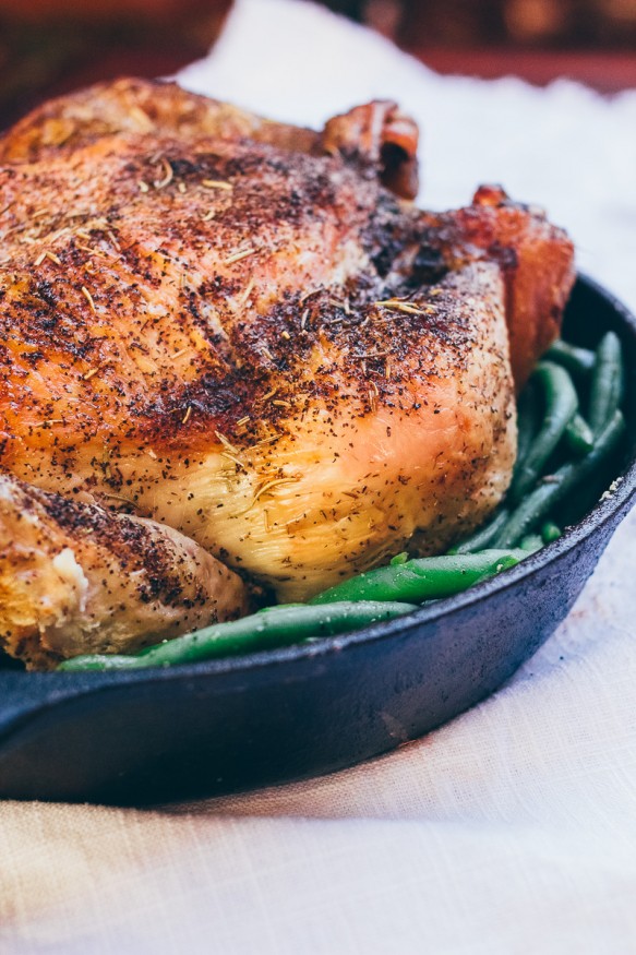 Crispy Herb Roasted Chicken with Sauteed Green Beans