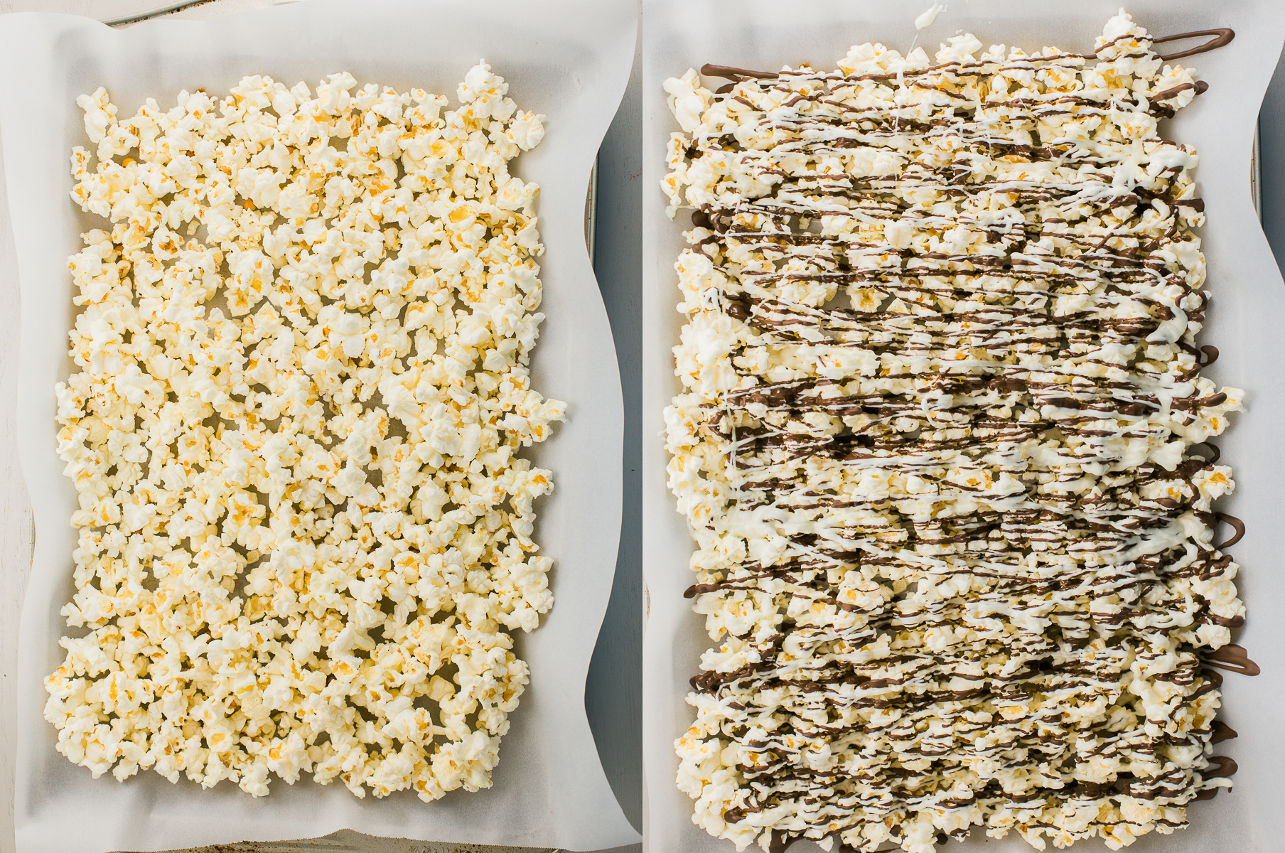 Zebra Popcorn recipe made a perfect companion for our Land Before Time Movie night! Drizzled with dark and white chocolate, caramel and chopped almonds!