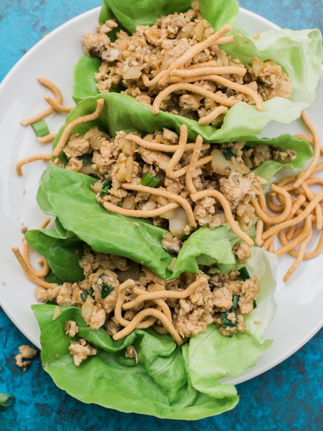 Chicken lettuce wraps cooked in soy sauce, hoisin sauce, sriracha and other amazing ingredients. A great appetizer or main course. One of my favorites!