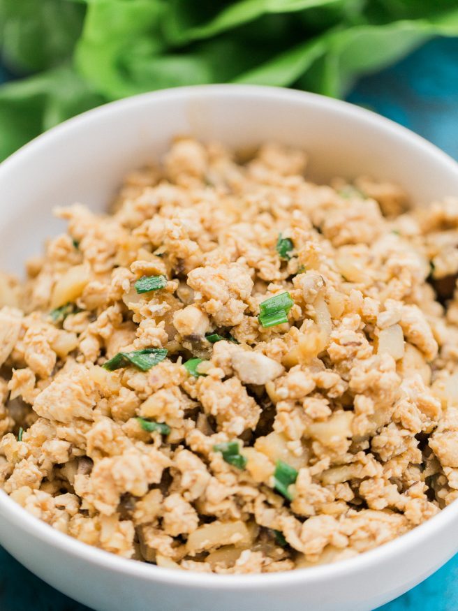 Chicken lettuce wraps cooked in soy sauce, hoisin sauce, sriracha and other amazing ingredients. A great appetizer or main course. One of my favorites!