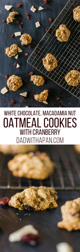 White Chocolate Macadamia Cranberry Oatmeal Cookies that are perfectly chunky, and soft to bite into all at the same time!