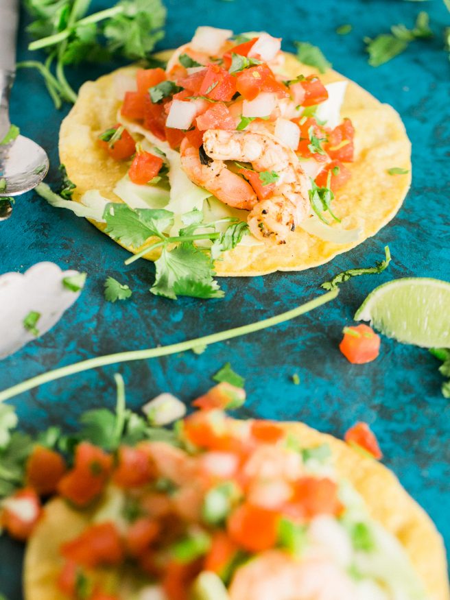 Grilled Shrimp Tacos Recipe with a quick cilantro lime marinade, with butter garlic and other seasonings. Great to make on a weeknight! 