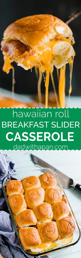 Breakfast Slider Casserole loaded with bacon eggs and cheese with Hawaiian rolls. Easy to serve up for brunch or a nice weekend breakfast with the family!