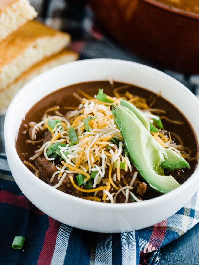 Spicy Chipotle Chuck Wagon Chili. Simmered in spicy serrano and jalapeno peppers, beer and bold Simply Organic Spices