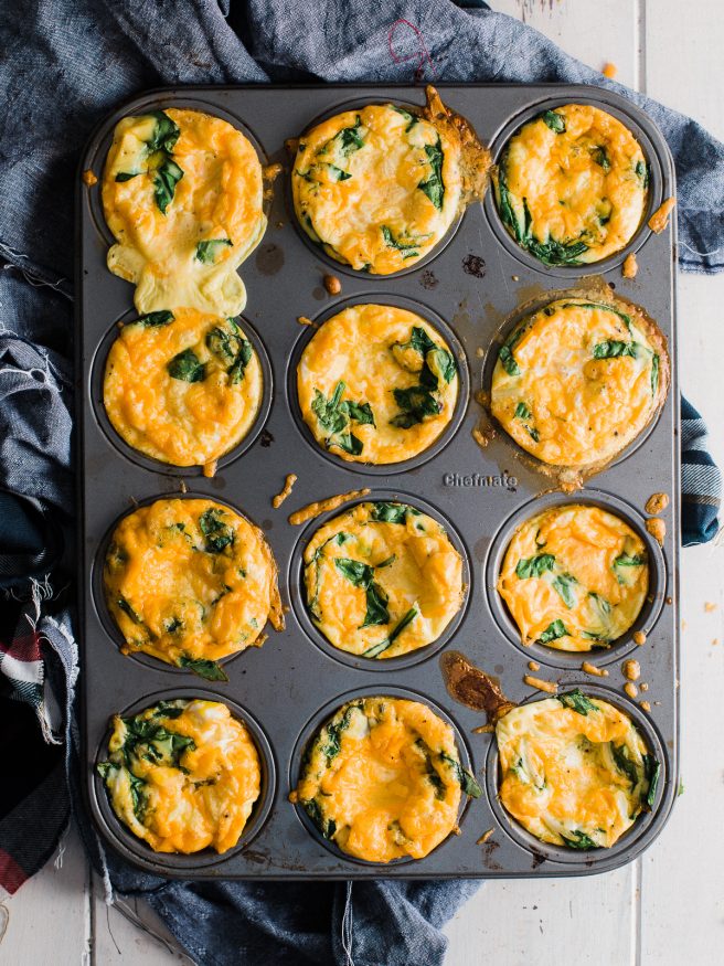 Frittata Muffins baked with cheese, hash browns, and Spinach. make these Frittata muffins ahead of time and reheat for a quick weekday breakfast option!