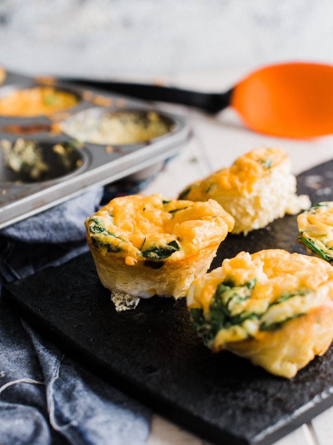 Frittata Muffins baked with cheese, hash browns, and Spinach. make these Frittata muffins ahead of time and reheat for a quick weekday breakfast option!