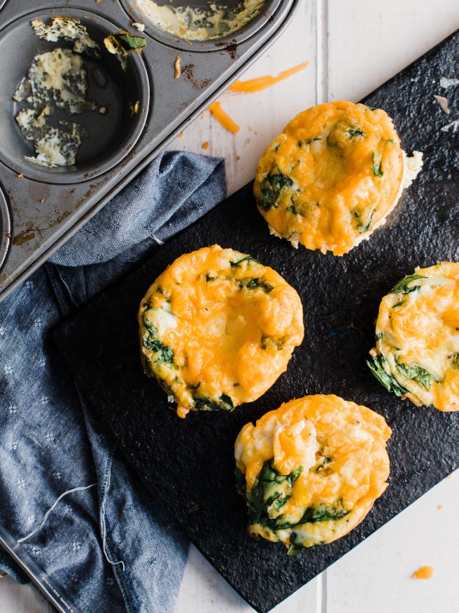 Frittata Muffins baked with cheese, hash browns, and Spinach. make these Frittata muffins ahead of time and reheat for a quick weekday breakfast option!