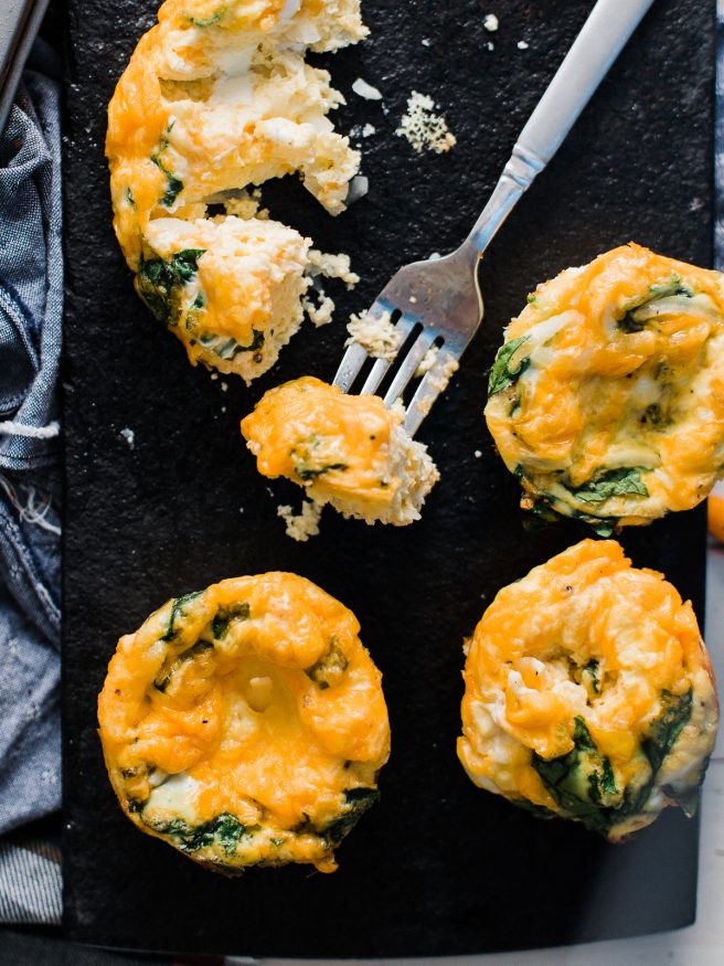 Frittata Muffins baked with cheese, hash browns, and Spinach. make these Frittata muffins ahead of time and reheat for a quick weekday breakfast option!