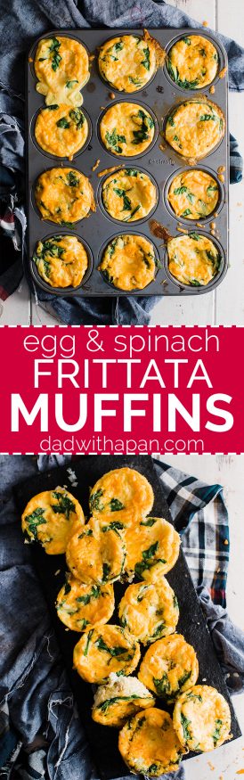 Frittata Muffins baked with cheese, hash browns, and Spinach. make these Frittata muffins ahead of time and reheat for a quick weekday breakfast option!