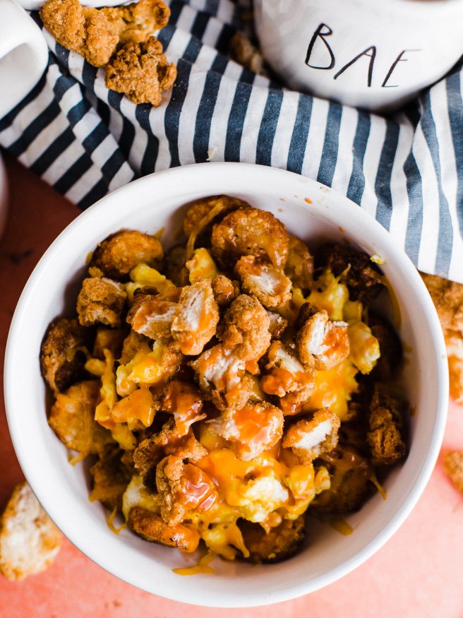 Chicken and Scrambled Egg Hash Brown Bowl - Dad With A Pan