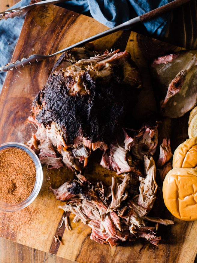 Smoked Pulled Pork cooked low and slow over apple and hickory pellets. Coated with a pepper based central Texas style rub that makes for a one of a kind pulled pork that everyone will love!