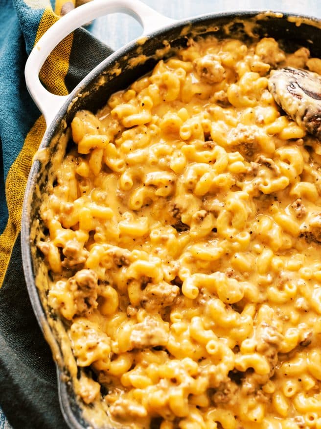 One Pan Cheeseburger Mac and Cheese is SO MUCH better than the boxed version. Easy clean up, and easy to make and best of all - Made with leftovers!