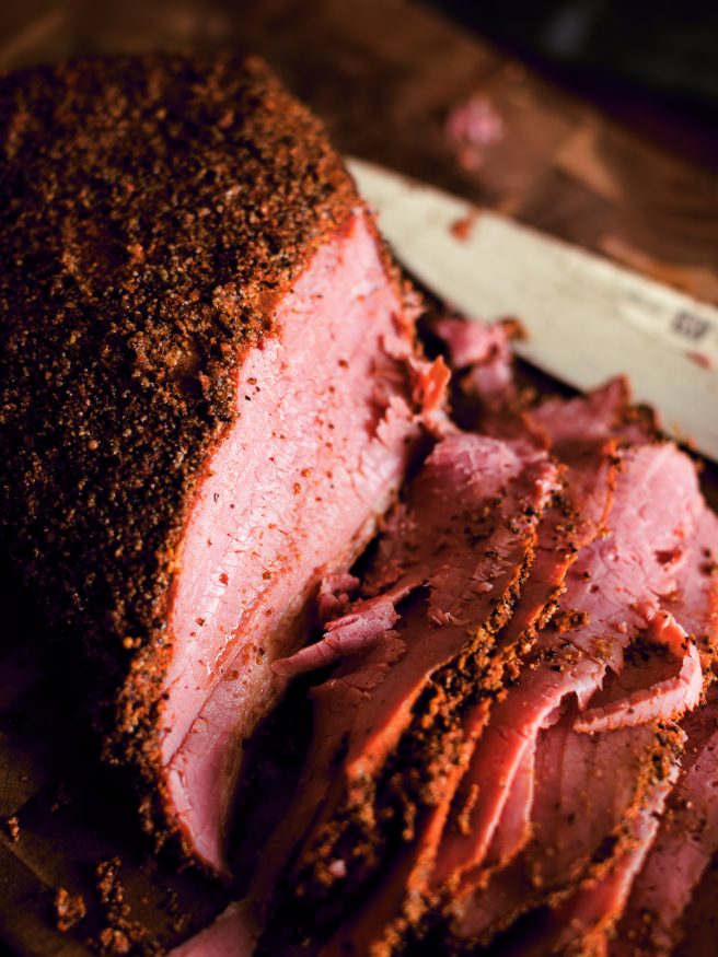 Smoked Pastrami using a corned beef is a great use of those corned beef packers on sale. Perfect for deli style Pastrami sandwiches!