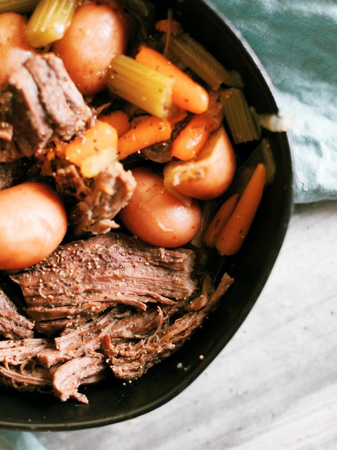 This Instant Pot Roast is the perfect way to get a hearty comfort food on the table during the week. What takes ours in a crock pot, is done in less than 60 minutes with less than 10 minutes of prep!