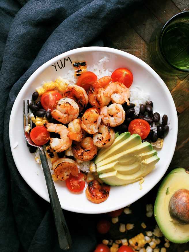 Spicy Honey Garlic Shrimp Bowl with a Honey Lime Garlic and Chili oil sauce that adds an amazing flavor with a little heat on the end!