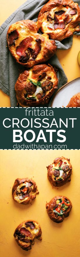 Breakfast Croissant Boats loaded with an egg bacon and bell pepper frittata is soo delicious and the perfect way to get your weekend breakfast going!