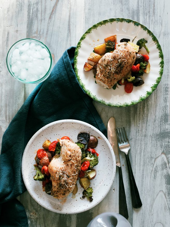 A heart healthy sheet pan garlic chicken and vegetable sheet pan recipe is bursting with flavor and an easy low-cholesterol chicken recipe!