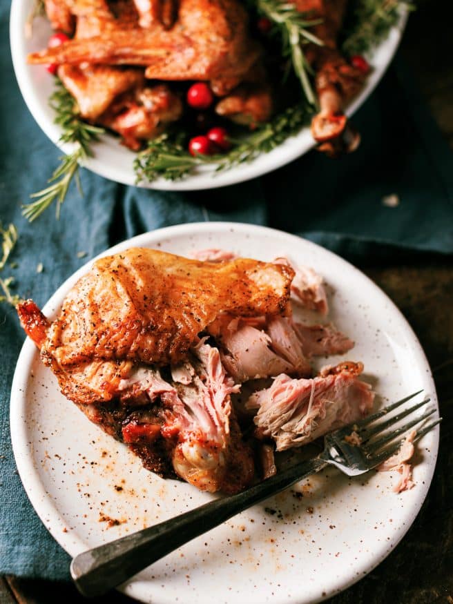 Smoked Turkey legs with a rosemary and sage brine that is perfect for all the dark meat lovers for Thanksgiving and Christmas dinner!
